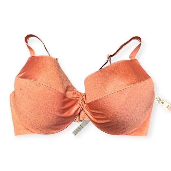 VICTORIA’S SECRET Women’s Rose Gold Twist Front Push-Up Bikini Top Size 38DDD - Picture 1 of 10